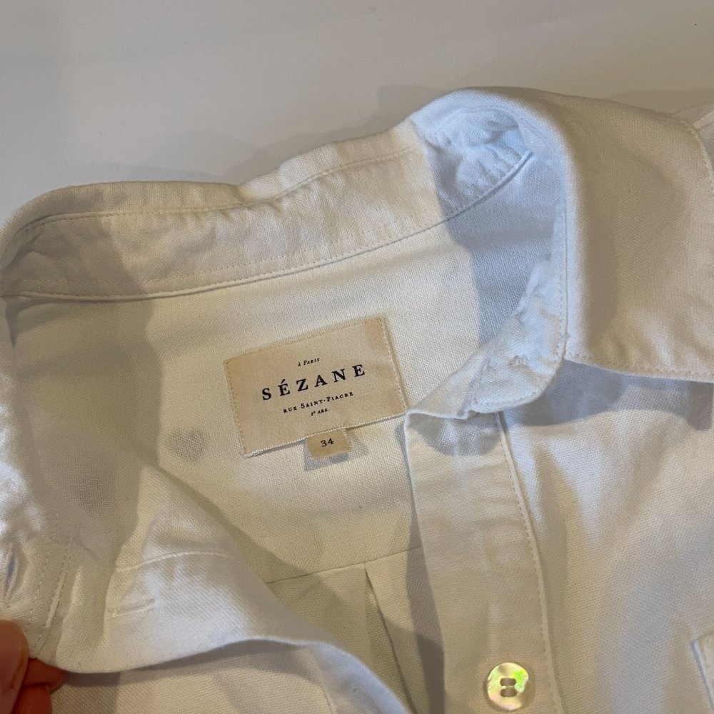 Sezane White Button-Down Shirt with Blue Heart Print - Picture 4 of 9